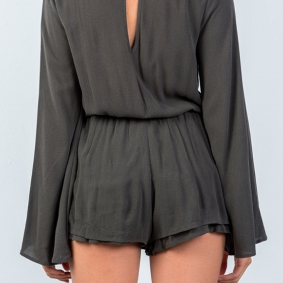 Rust Cowl-Neck Romper Bell Sleeves Romper - Picture 4 of 5